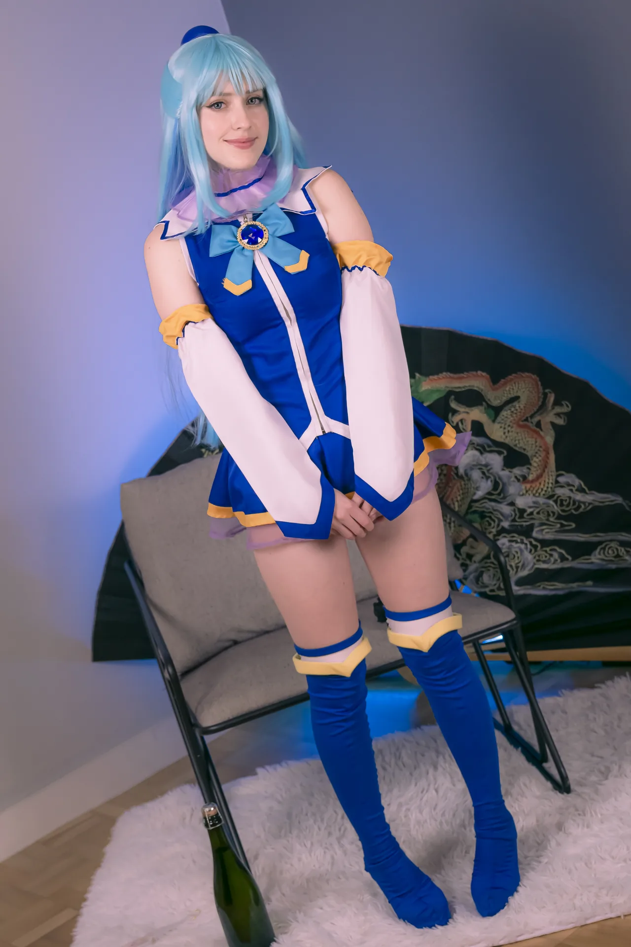 stelarhoshi aqua konosuba cosplay, full blue goddess costume with detached sleeves
